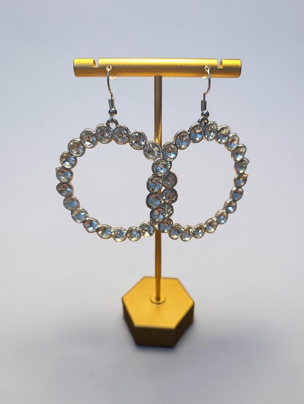 Sassified Boutique Nwt Crystal Hoop Drop Earrings - Silver Tone